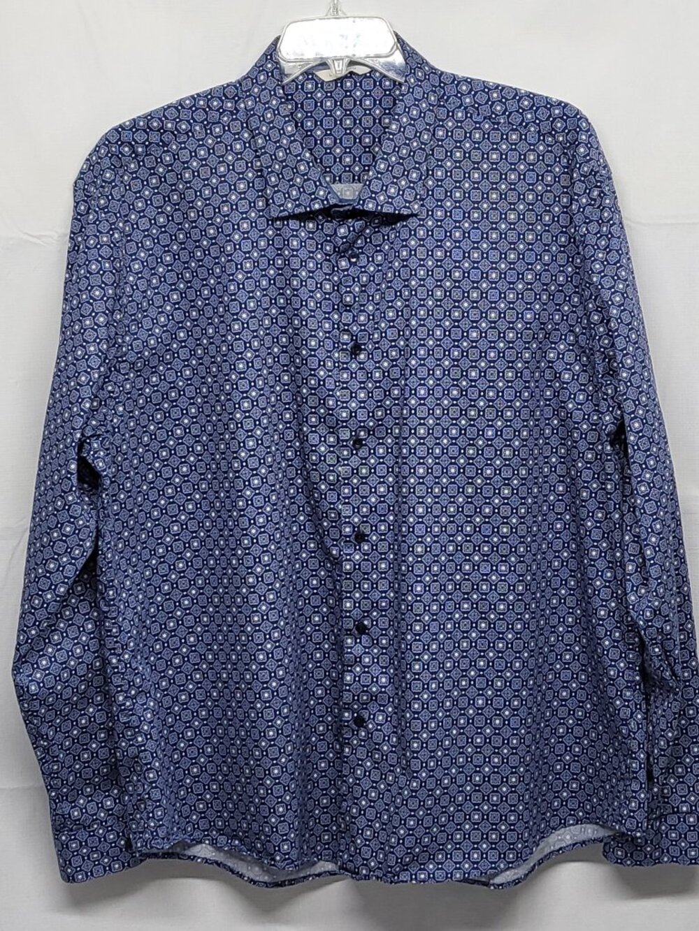 Lazarou Mens Shirt Button Up Geometric Print XXL (Euro 9) Long Sleeve Cotton